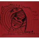 Corneille (1922-2010), 'Hommage animal de l'artiste', drawing with marker on red paper, 17,5 x 20 cm