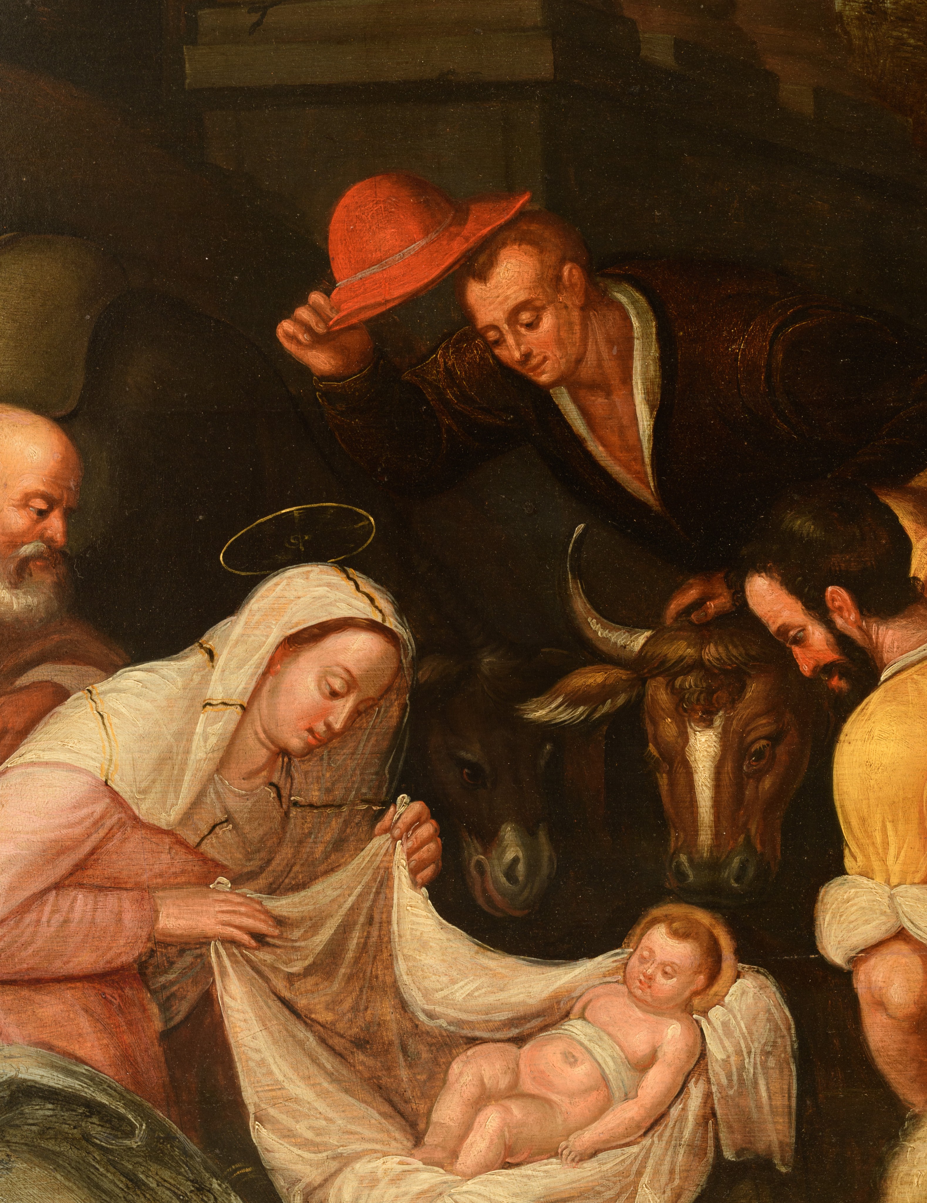 The adoration of the shepherds, late Antwerp Mannerism, 17thC, oil on panel, 74 x 105 cm - Image 7 of 8