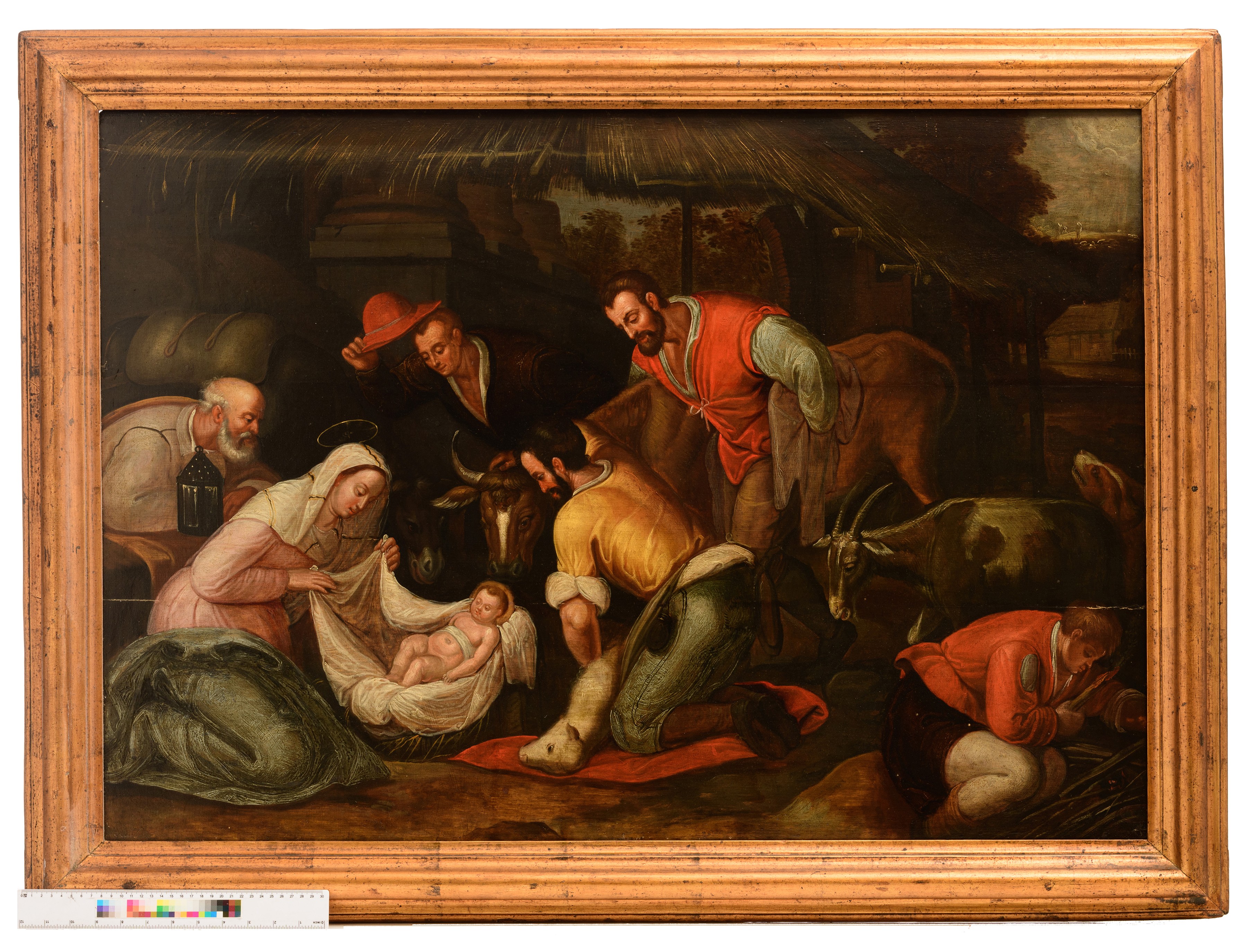 The adoration of the shepherds, late Antwerp Mannerism, 17thC, oil on panel, 74 x 105 cm - Image 4 of 8
