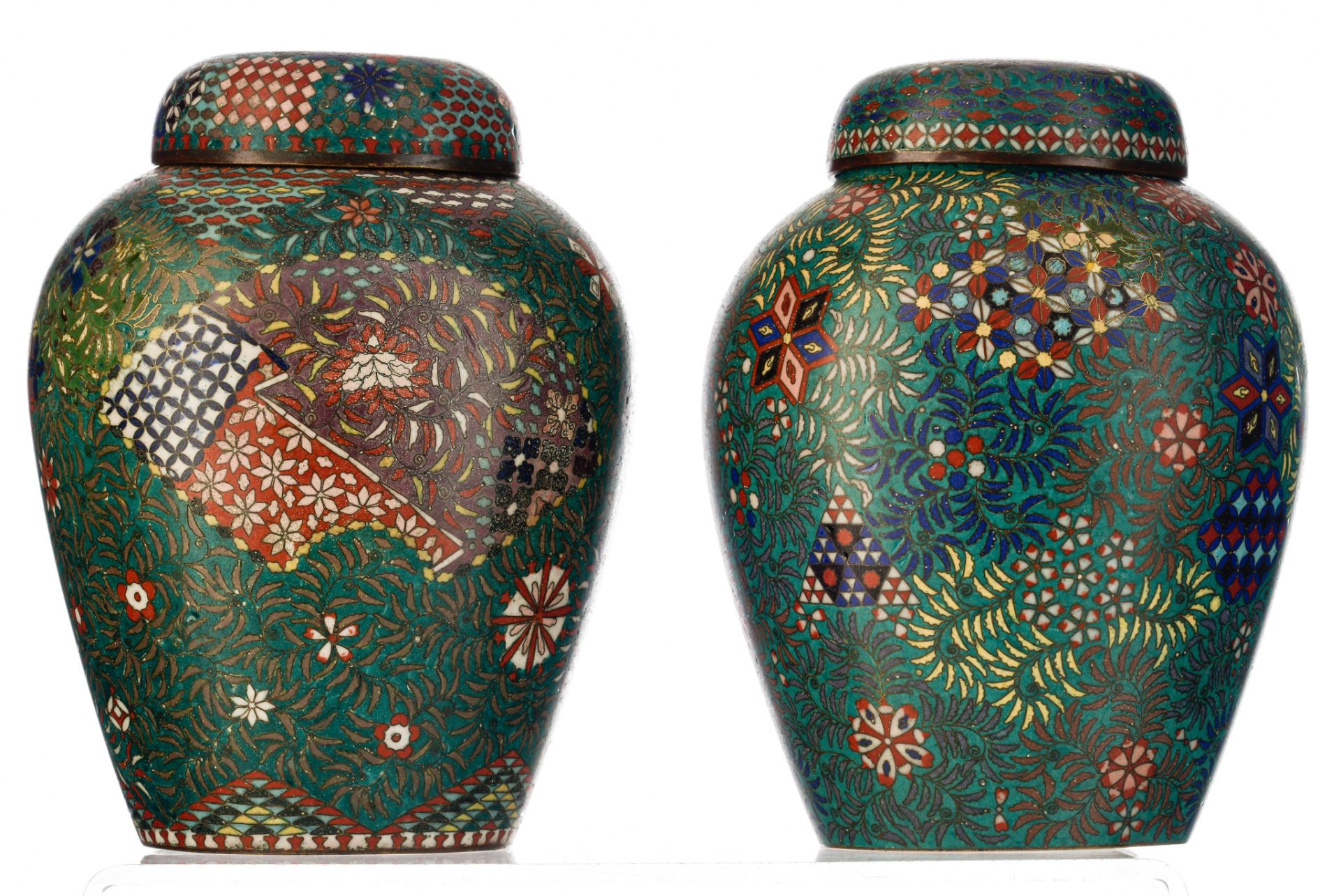 A collection of Japanese champlevé and cloisonné enamelled bronze ware, late 19thC/20thC, Tallest H - Image 20 of 37