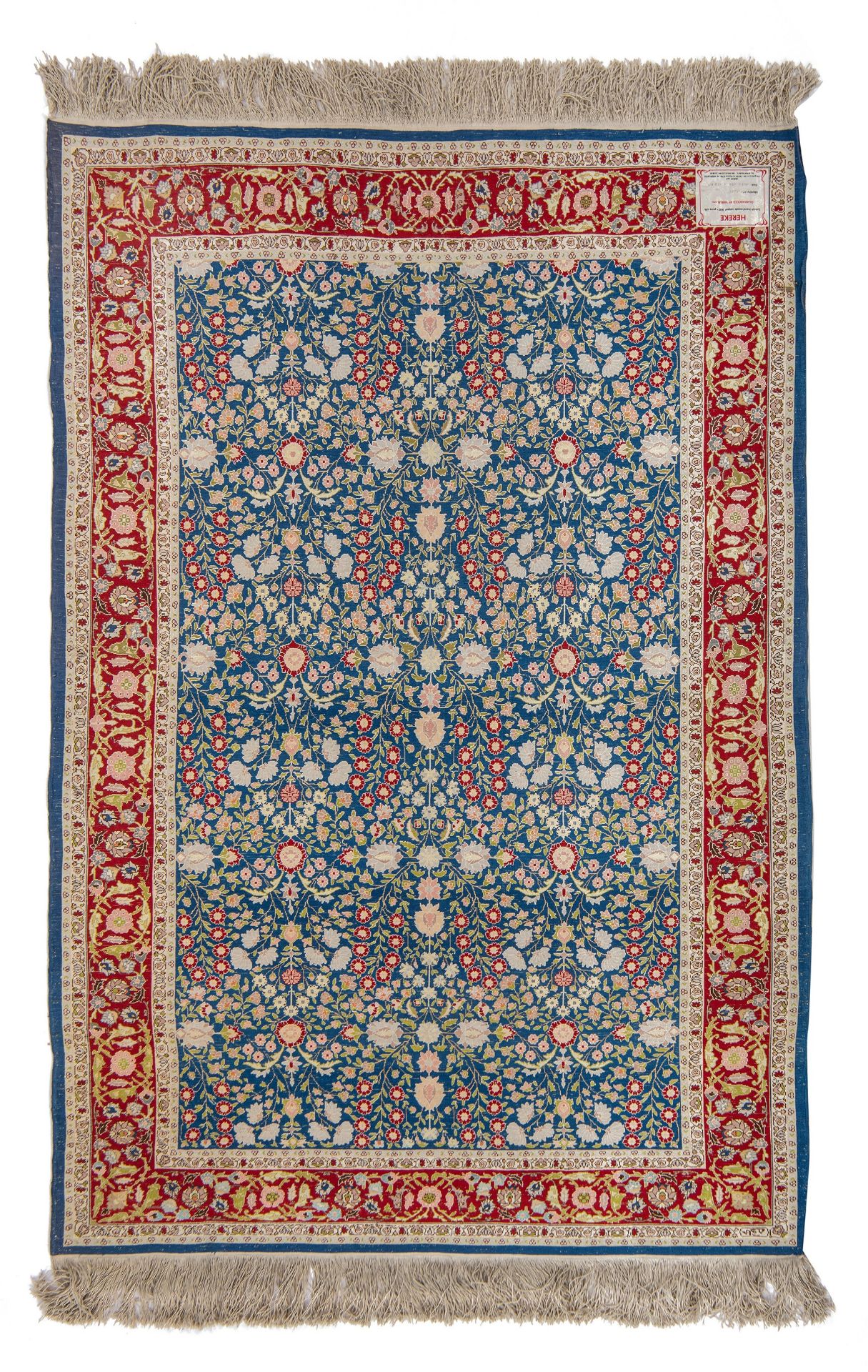 A signed Turkish Hereke millefleurs rug, silk on silk, 103,5 x 155 cm - Image 2 of 6