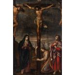 Crucifixion with the Virgin Mary, St John the Evangelist and Mary Magdalene, 16thC, oil on panel, 62