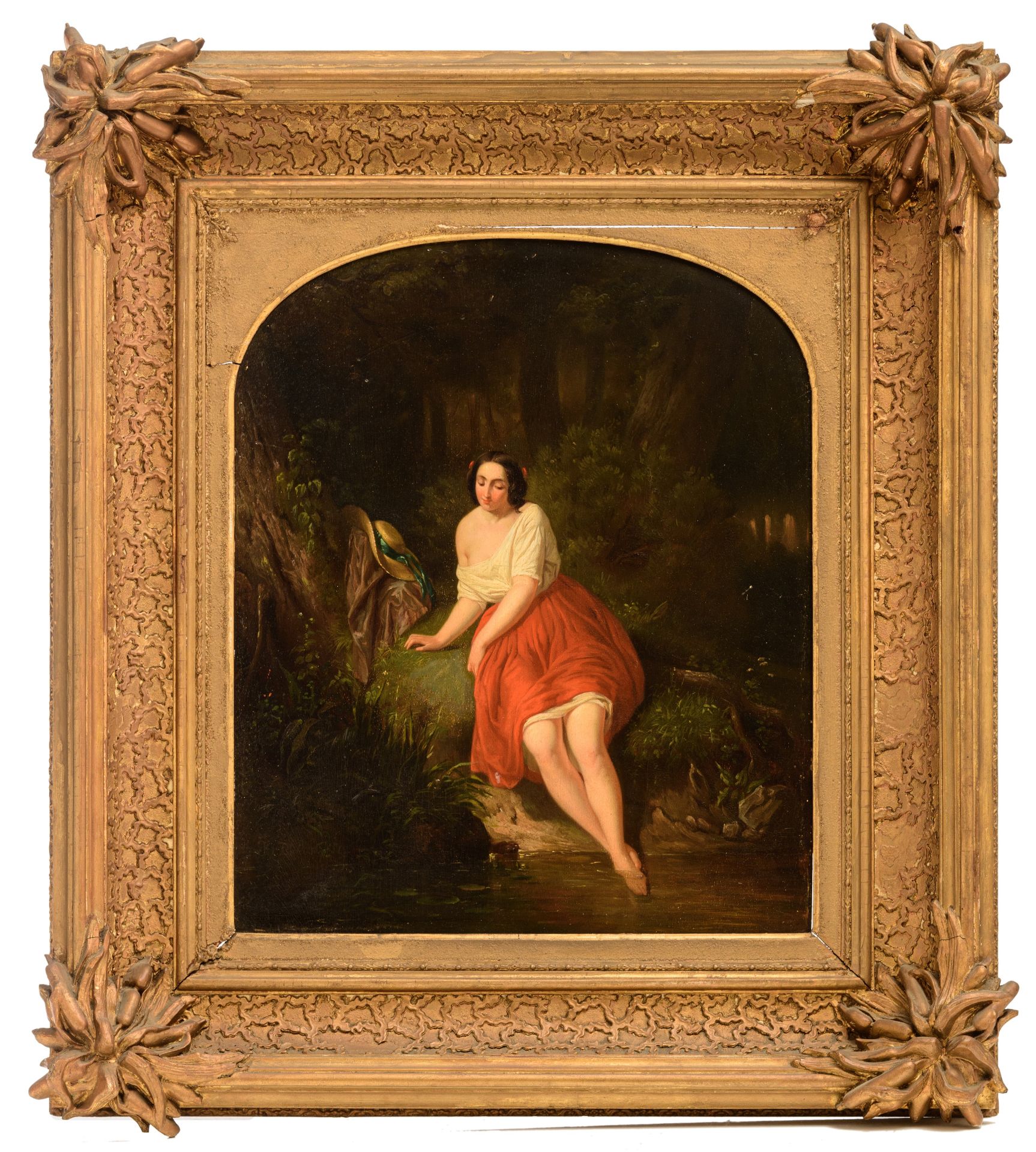H. Dielensen, a beauty near the well, 19thC, oil on panel, 43,5 x 53 cm - Bild 2 aus 10