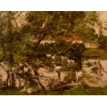 Amedée de Greef (1878-1969), swans on the pond, oil on canvas, 37 x 46 cm