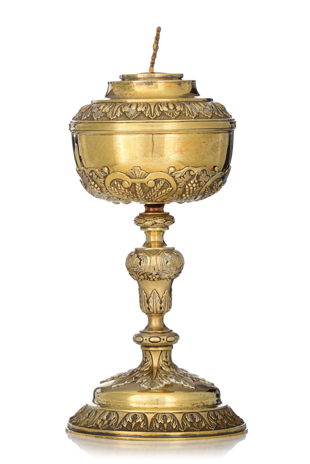 A renaissance revival silver and gilt silver ciborium, H 34,2 cm - total weight c. 795 g - Image 4 of 6