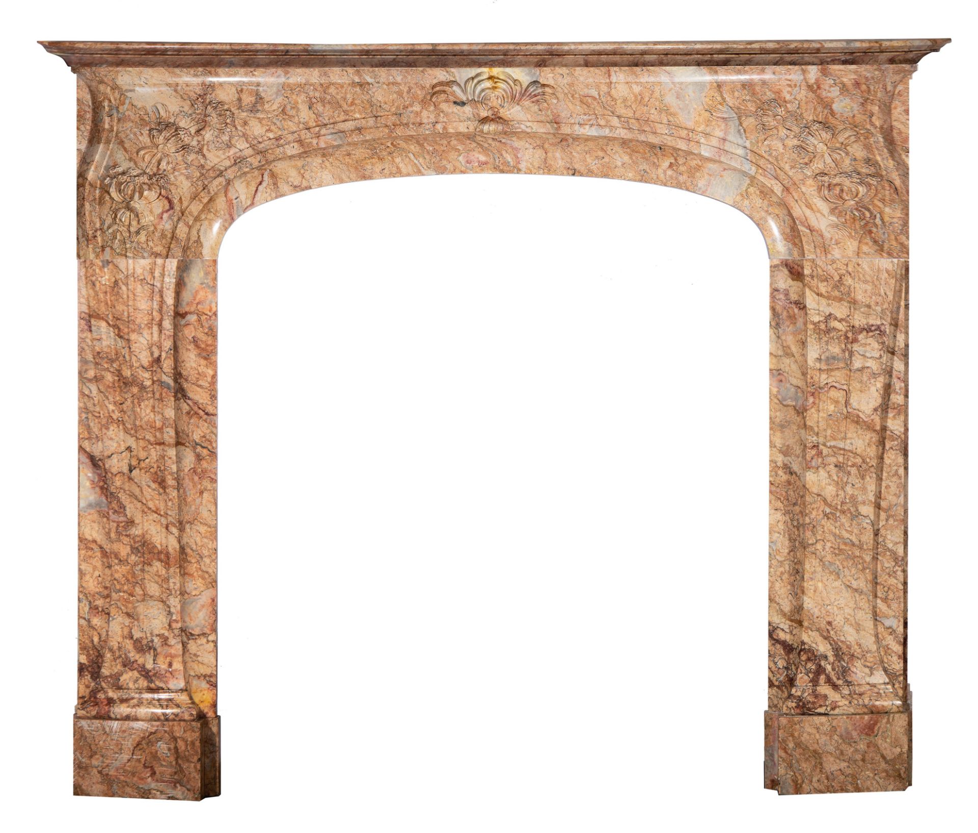 A large Art Nouveau marble fire place, H 131 - W 150 - D 46 cm