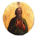 (T) Tondo icon representing Christ the Saviour with hands raised in bliss, Russia, 19thC, 24 x 27 cm