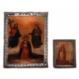 (T) Two small Russian icons, the ascension of the Mother of God and figure of a female saint, 18thC