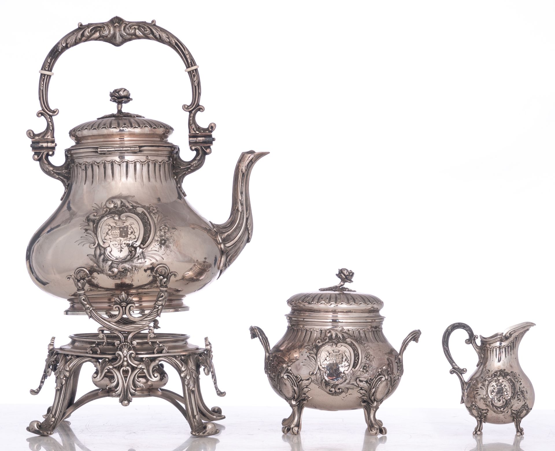 A three-part French silver tea set, maker´s mark 'Boyer - Gallot - Sté SGDG', H 12,2 - 31 cm / total - Image 3 of 16