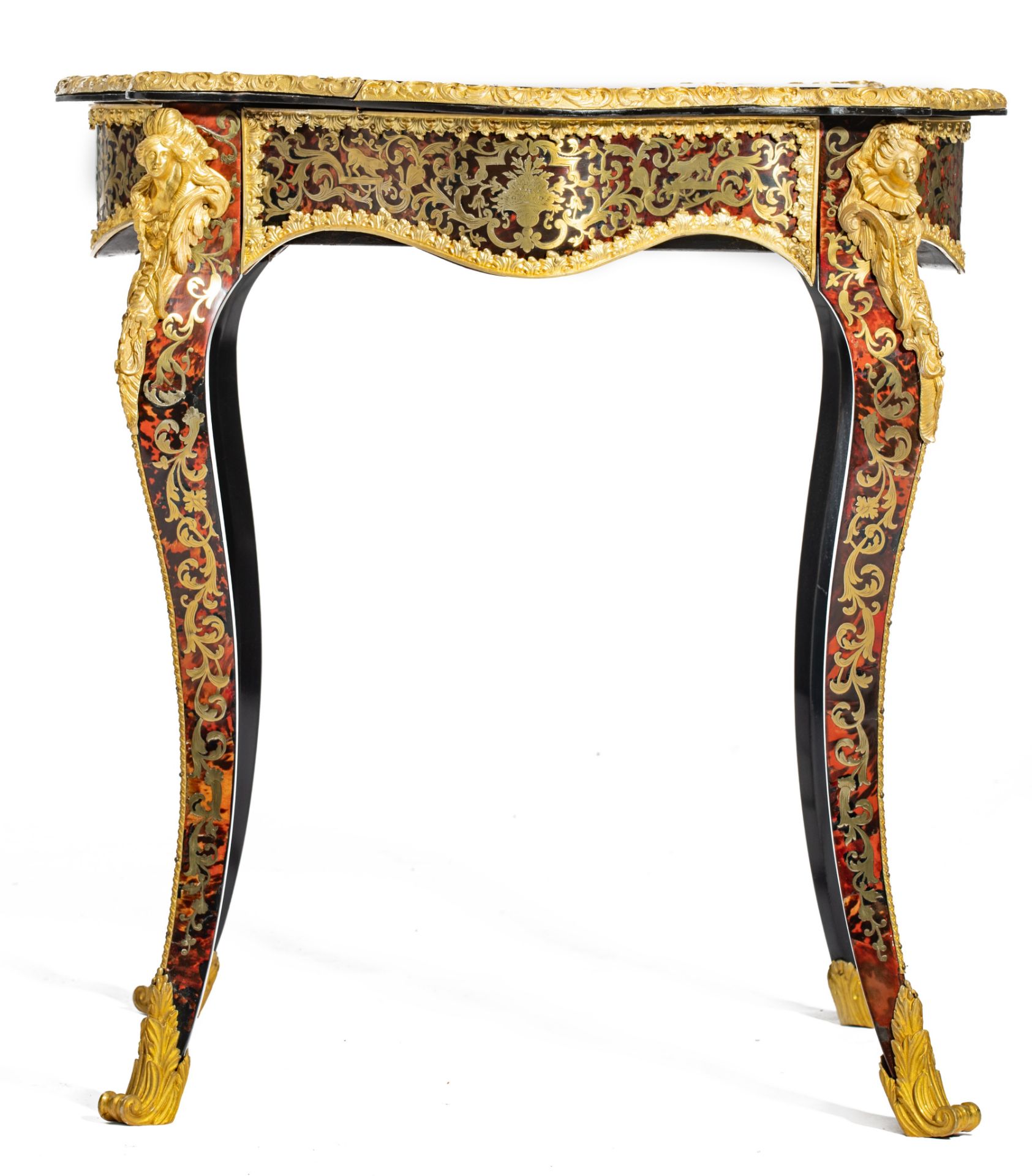 A fine Napoleon III Boulle work games table, with gilt bronze mounts and a red leather inlaid playin - Image 4 of 11