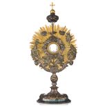 A 19thC silver and gilt, and silver-plated brass solar monstrance, H 68 cm - total weight c. 2.165 g