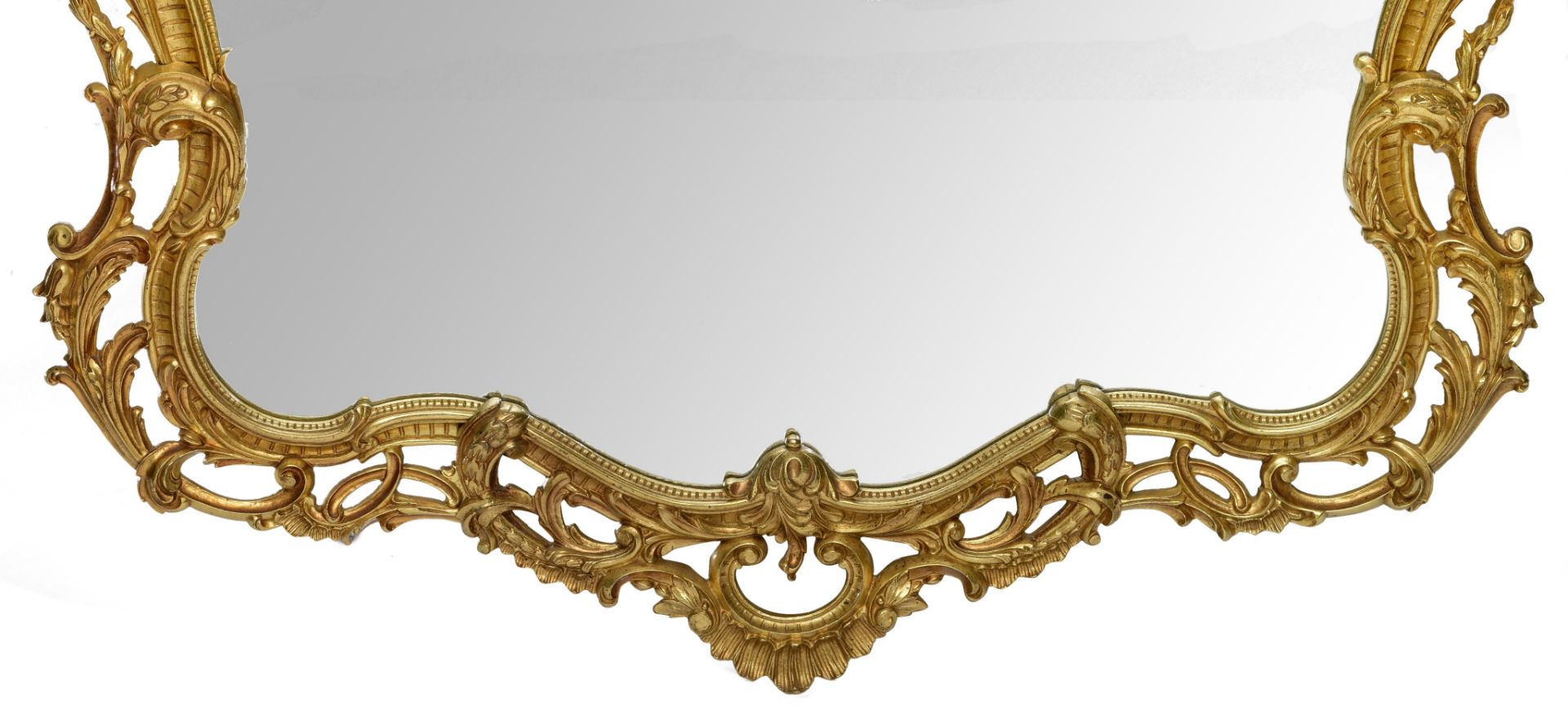 A large Rococo style gilt metal console table and mirror, H 125 - W 110 cm (the mirror) - H 85 - W 1 - Image 12 of 12
