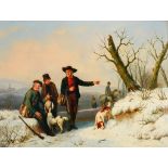 Louis Somers (1813-1880), hunters in the snow, oil on panel, 63 x 82 cm