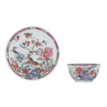 A set of Chinese famille rose export porcelain 'Pheasant' teacup and saucer, 18thC, ø 7 - 11,4 - H 3