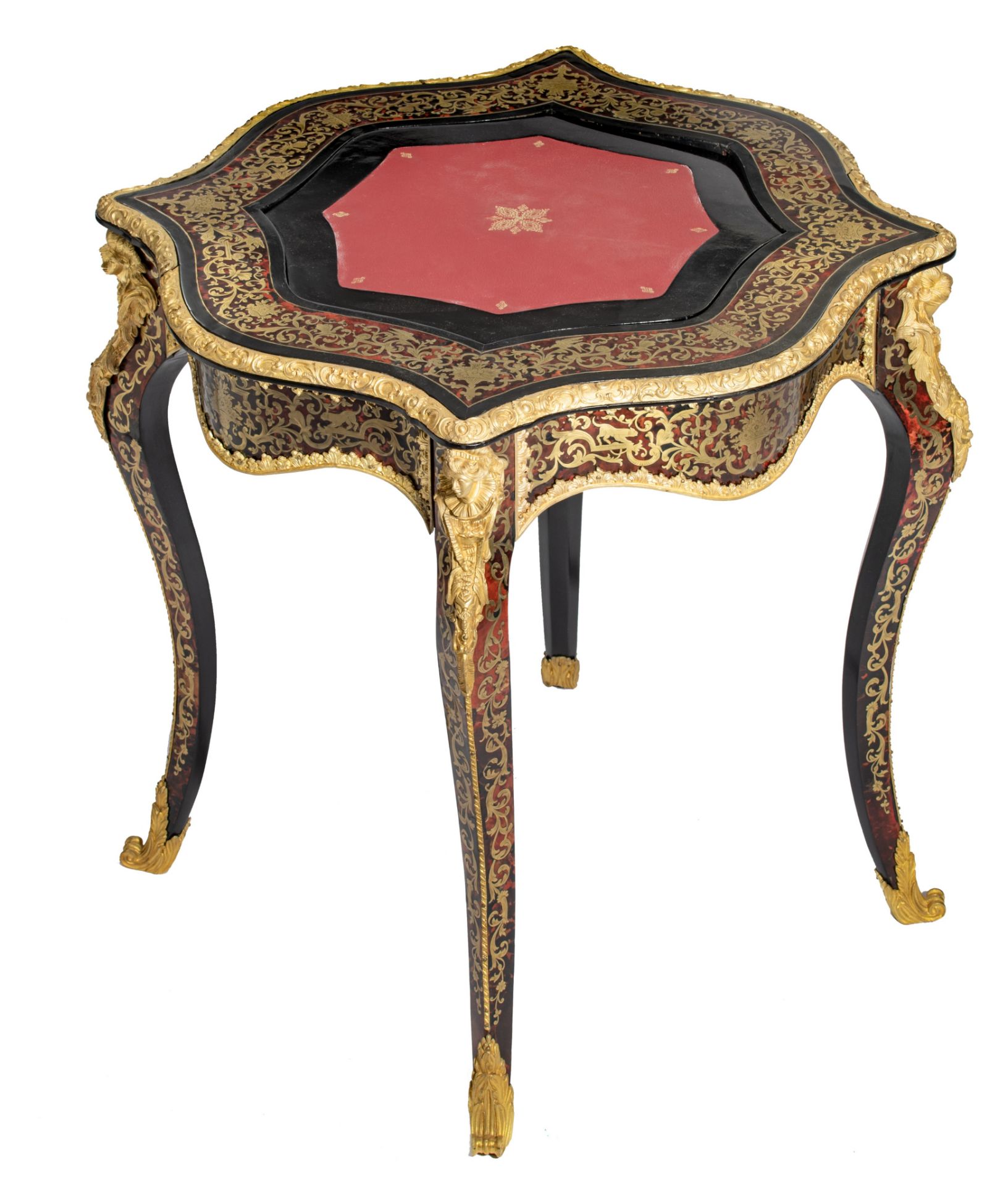 A fine Napoleon III Boulle work games table, with gilt bronze mounts and a red leather inlaid playin - Image 8 of 11