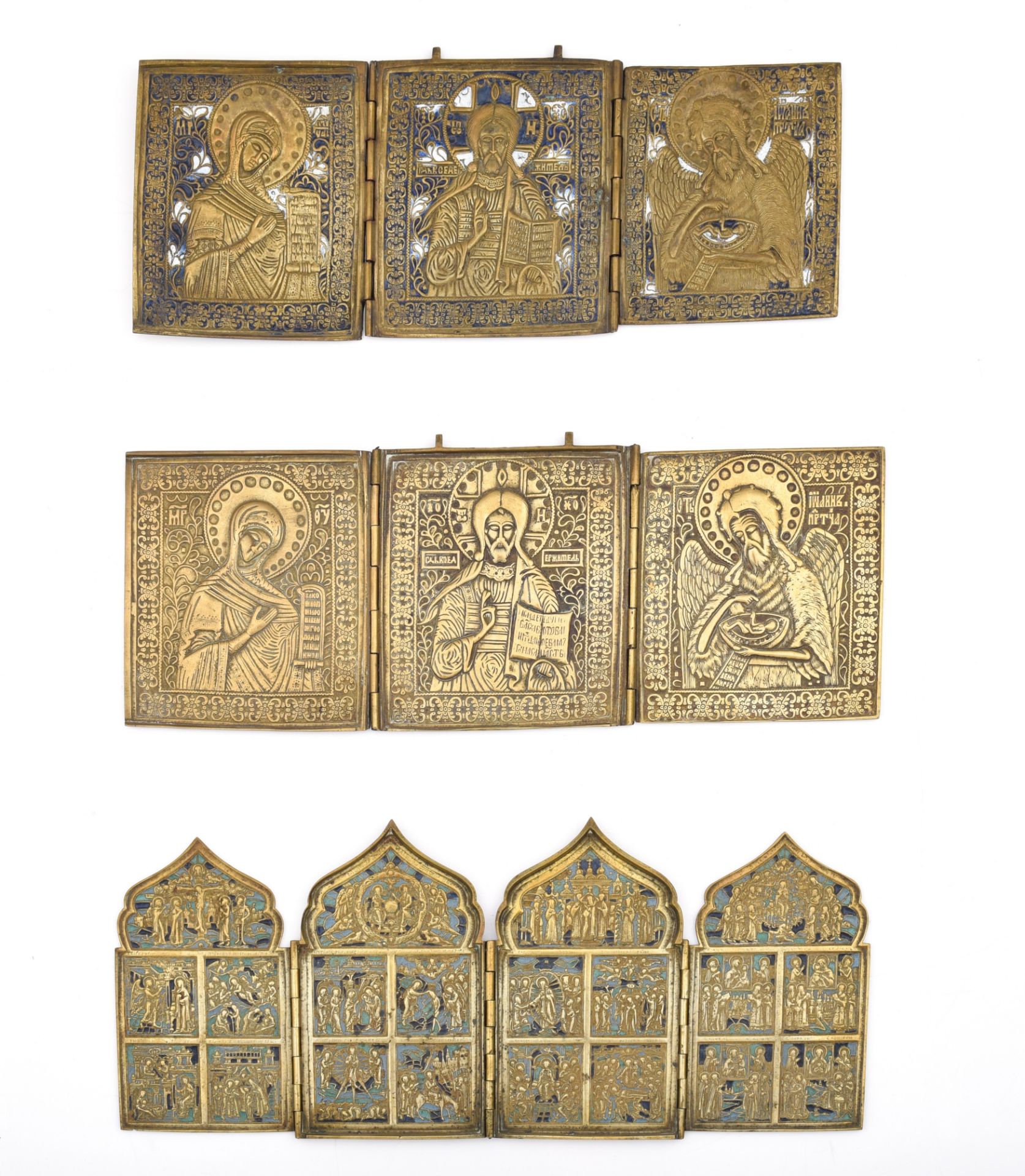 (T) Three Eastern European brass icons, late 18thC