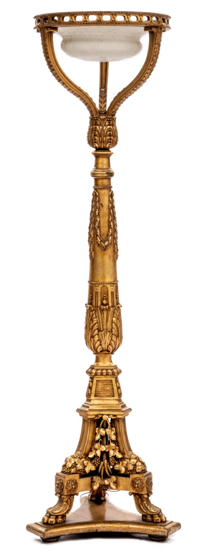 A Neoclassical carved giltwood 'torchère', H 192 cm - Image 6 of 9