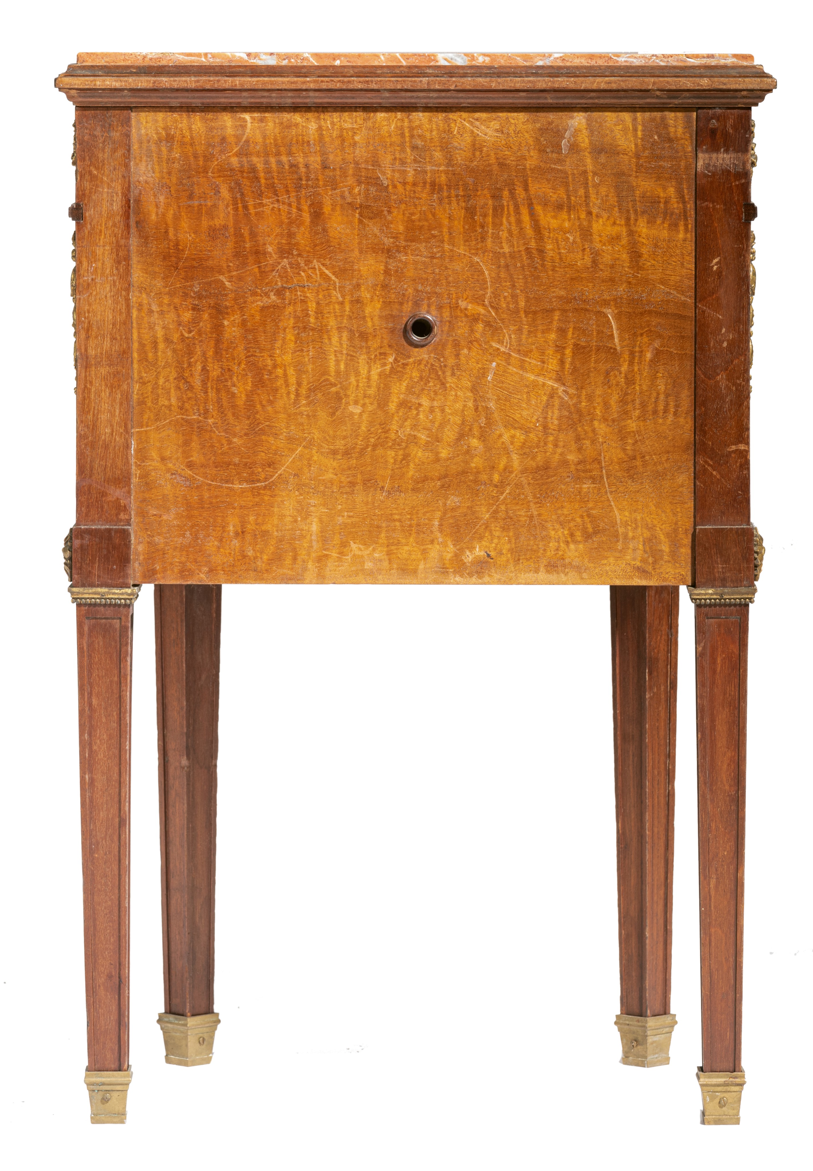 A Louis XVI style mahogany veneered occasional table, H 62 - W 41,5 - D 32 cm - Image 4 of 8