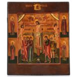 (T) Eastern European impressive icon representing the Crucifixion, 19thC, 45,5 x 53 cm