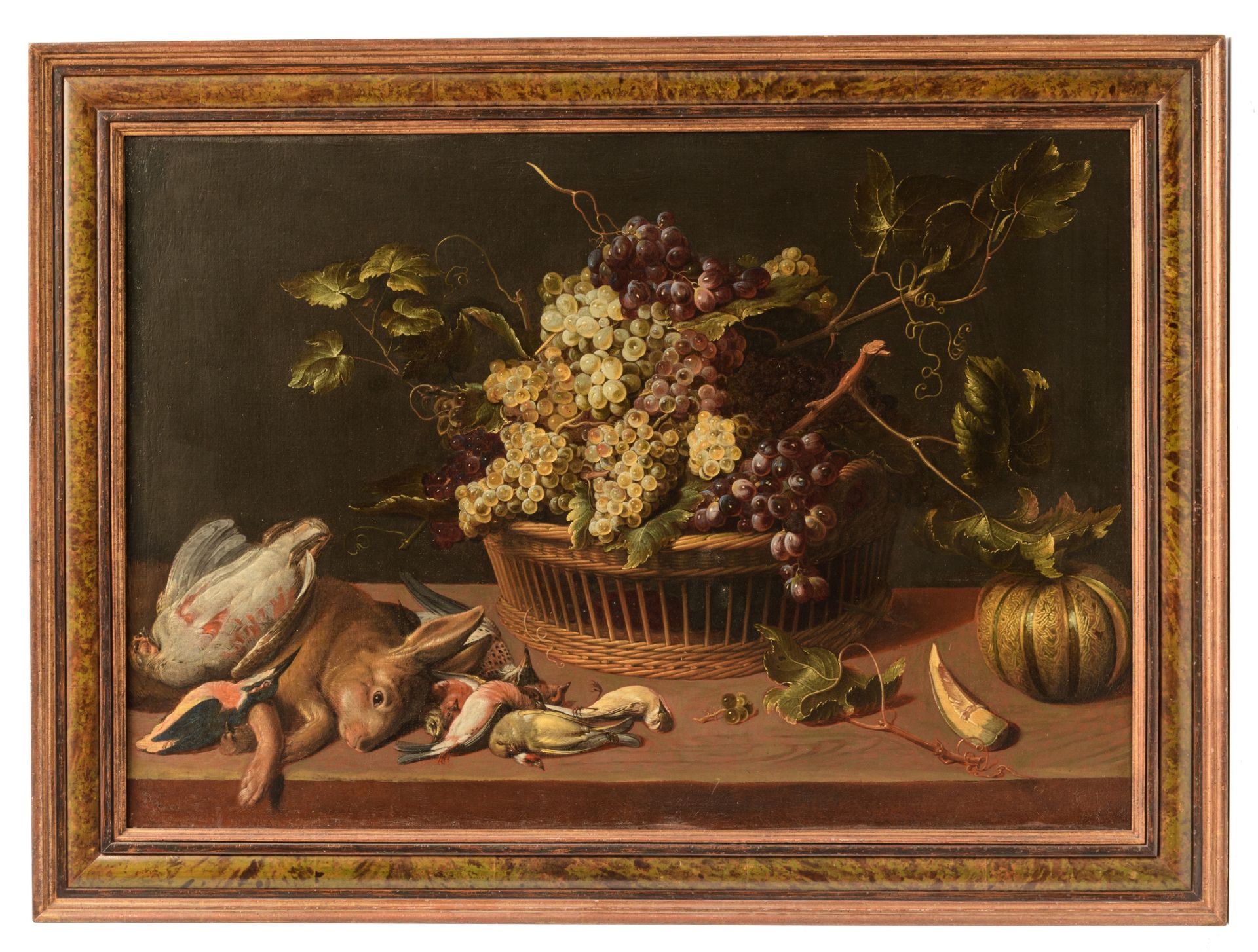 Still life with fruit, birds and a hare, 17th/18thC, oil on canvas, 76 x 110 cm - Bild 2 aus 12