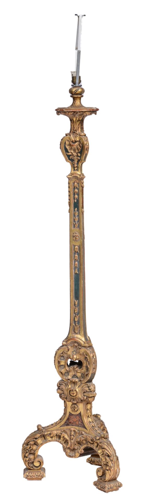 (T) A finely carved, polychrome and gilt decorated Rococo style torchère, H 147 cm - Bild 2 aus 11