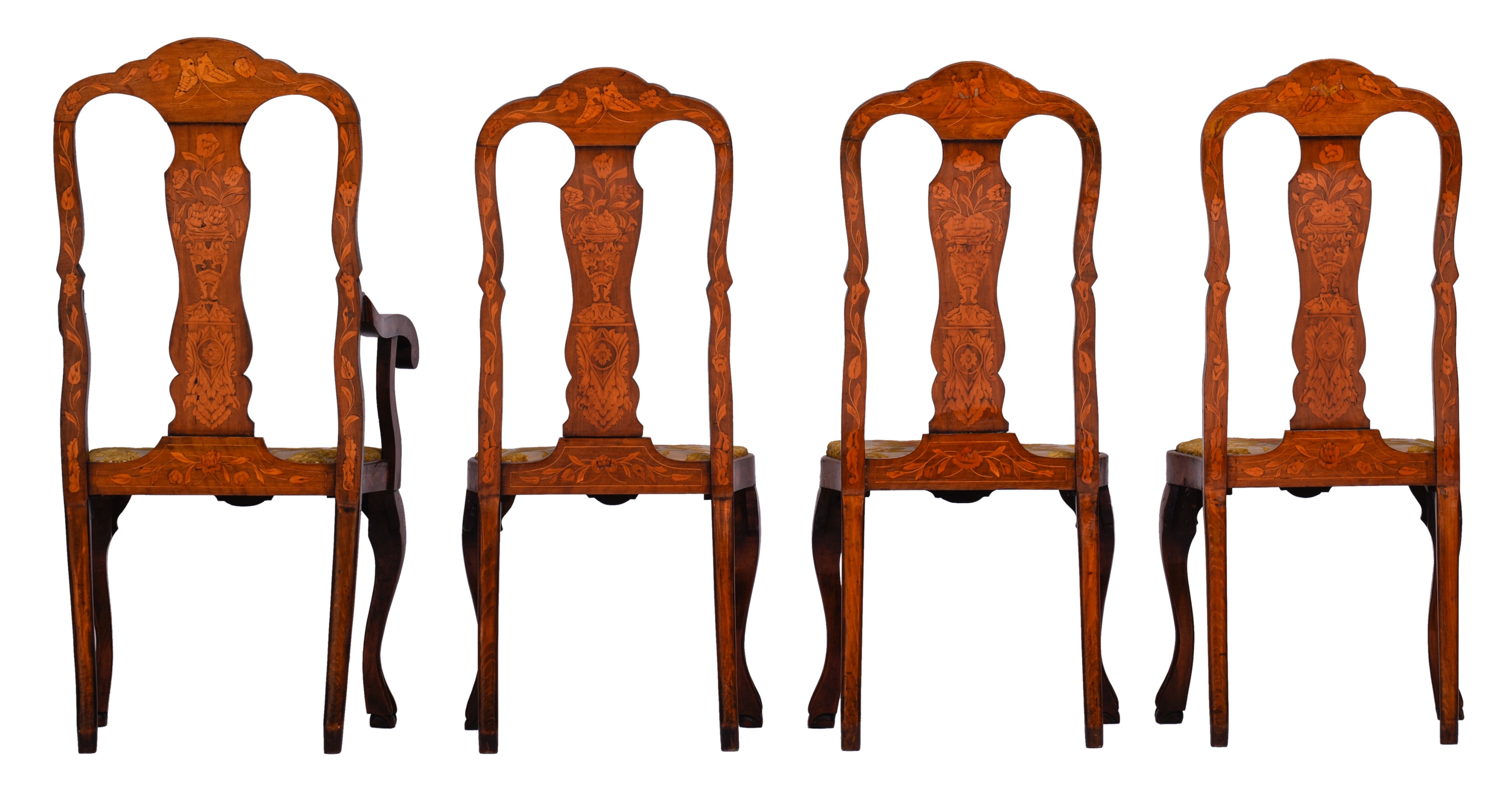 A set of three dining chairs and an armchair, Anglo-Dutch, 18thC, H 112/118 cm - Image 4 of 19