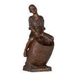 Georges van der Straeten (1856-1928), a boy on a barrel, patinated bronze, H 30 cm