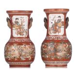 (T) A pair of Japanese Kutani vases, Meiji period, H 33-34 cm