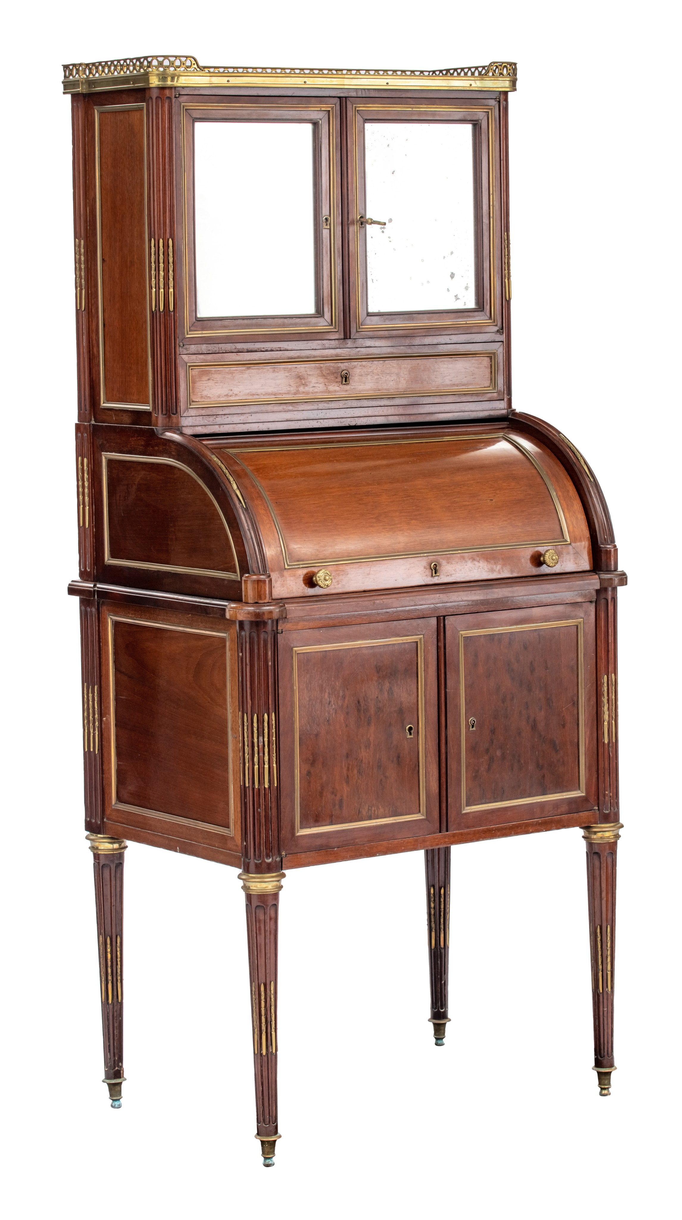 A Louis XVI style mahogany veneered lady's roll-top desk, H 140 - W 61 - D 44 cm - Image 2 of 8
