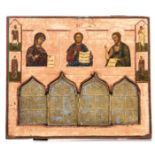 (T) An interesting Eastern European icon with an inlaid brass travel icon, 19thC, 44 x 37,5 cm