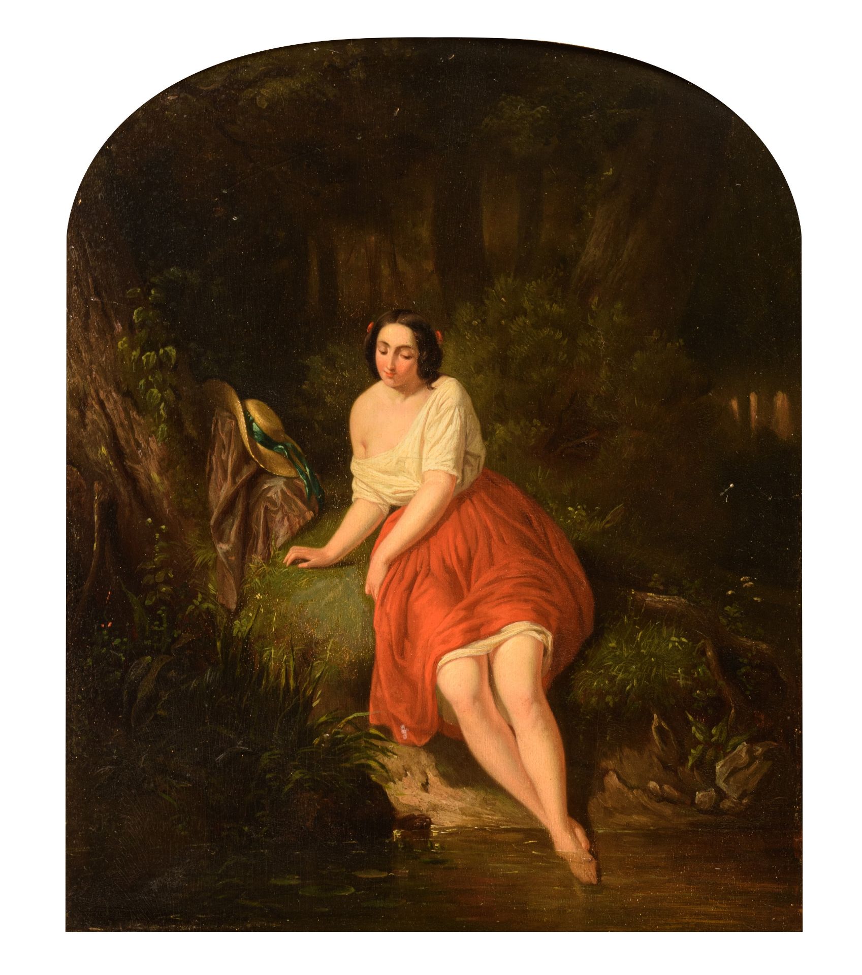 H. Dielensen, a beauty near the well, 19thC, oil on panel, 43,5 x 53 cm