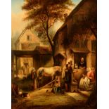 Henri Leys (1815-1869), stop at the inn, 1844, oil on a mahogany panel, 73 x 92 cm