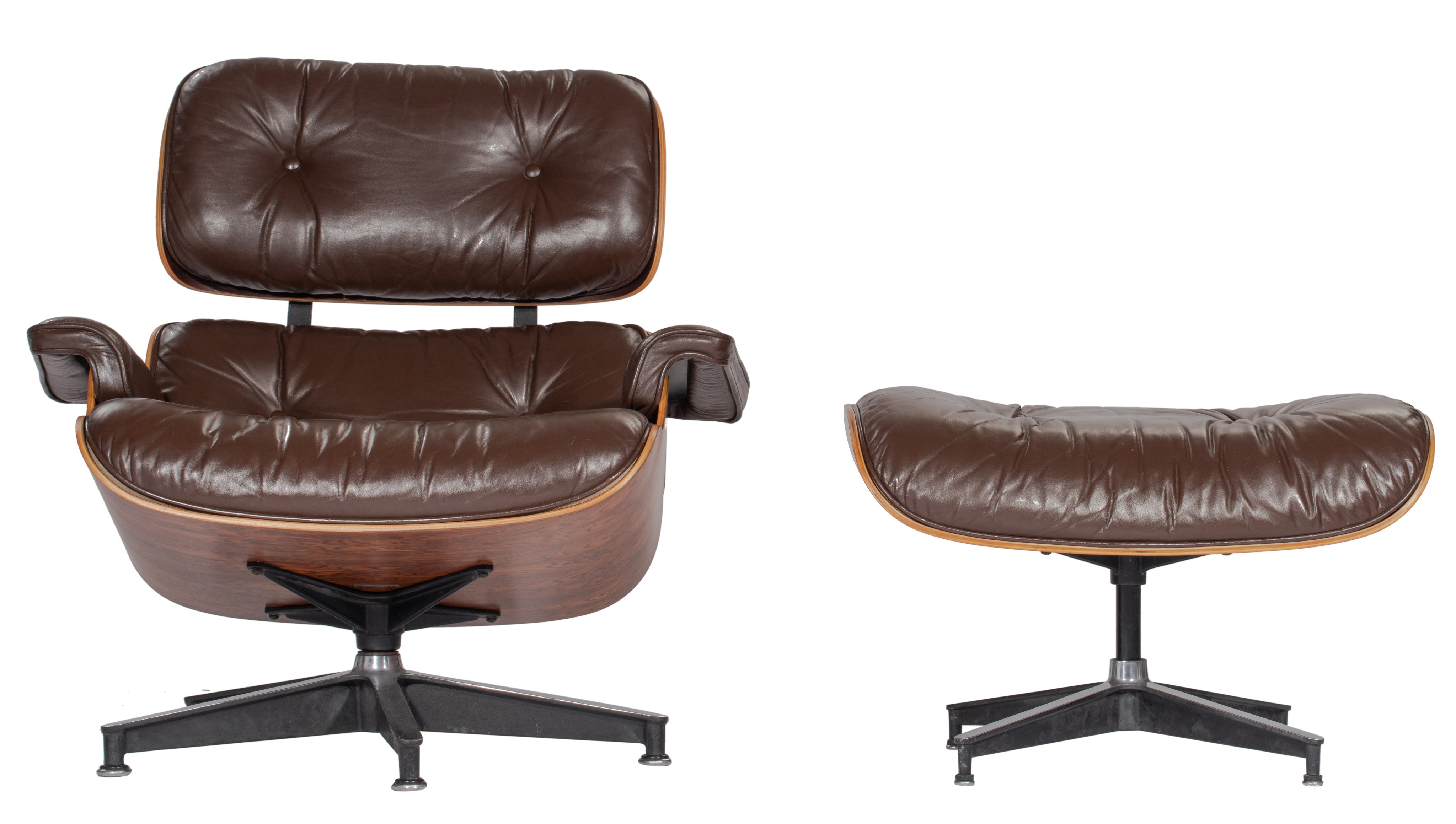 An Eames lounge chair with a matching ottoman, late 70s edition, marked Herman Miller, H 42,5 - 80 - - Image 2 of 15