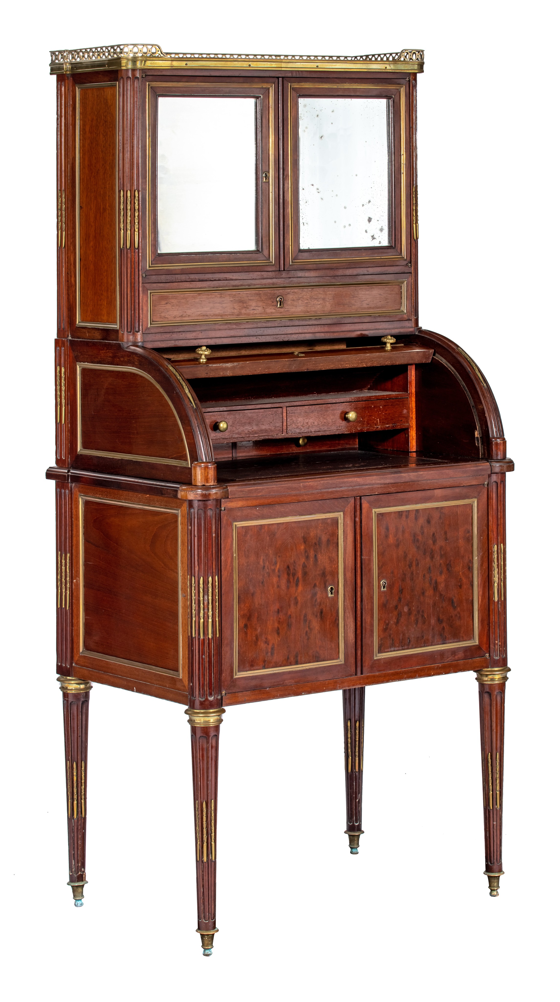 A Louis XVI style mahogany veneered lady's roll-top desk, H 140 - W 61 - D 44 cm