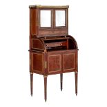 A Louis XVI style mahogany veneered lady's roll-top desk, H 140 - W 61 - D 44 cm