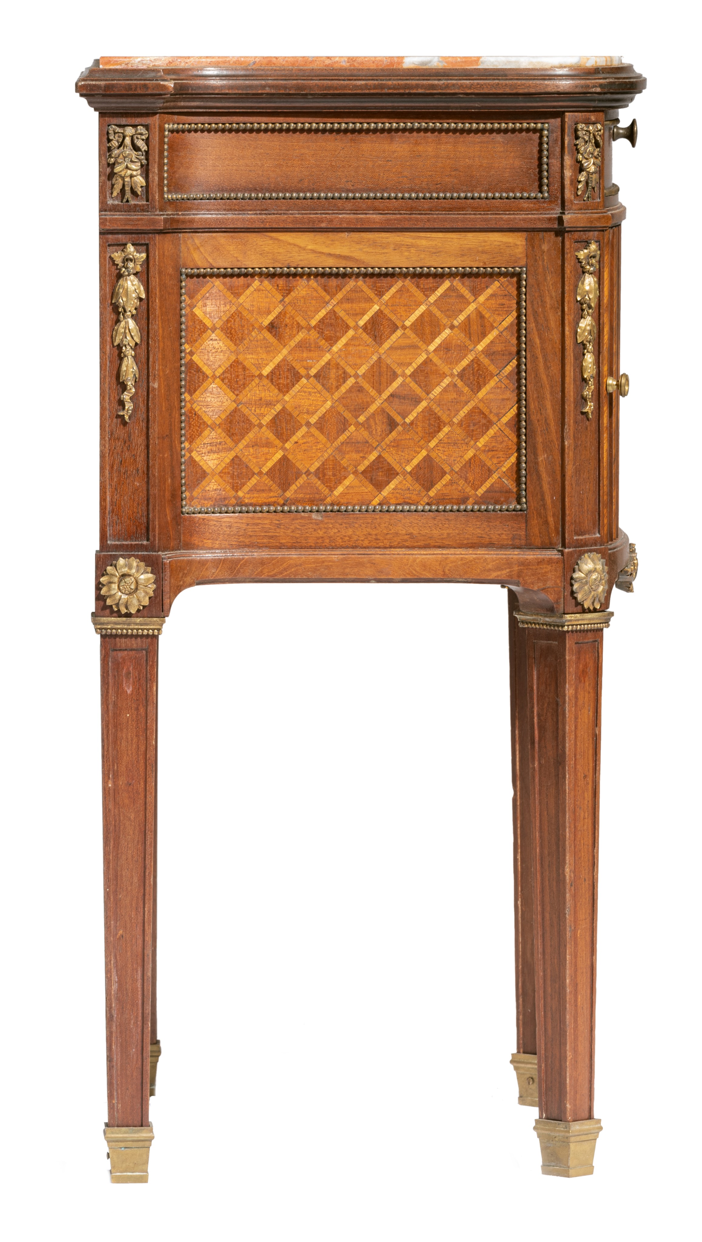 A Louis XVI style mahogany veneered occasional table, H 62 - W 41,5 - D 32 cm - Image 5 of 8