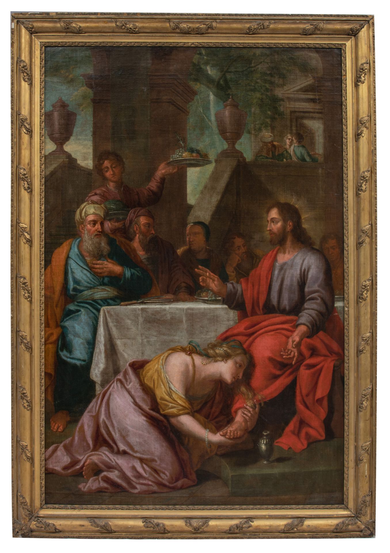 Magdalene washing the feet of Christ in the House of Simon, 17thC, Southern Netherlands, 107 x 164 c - Bild 2 aus 7