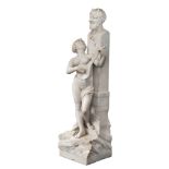 An imposing Carrara marble sculpture of a satyr and a nymph, late 19thC, H 167 cm