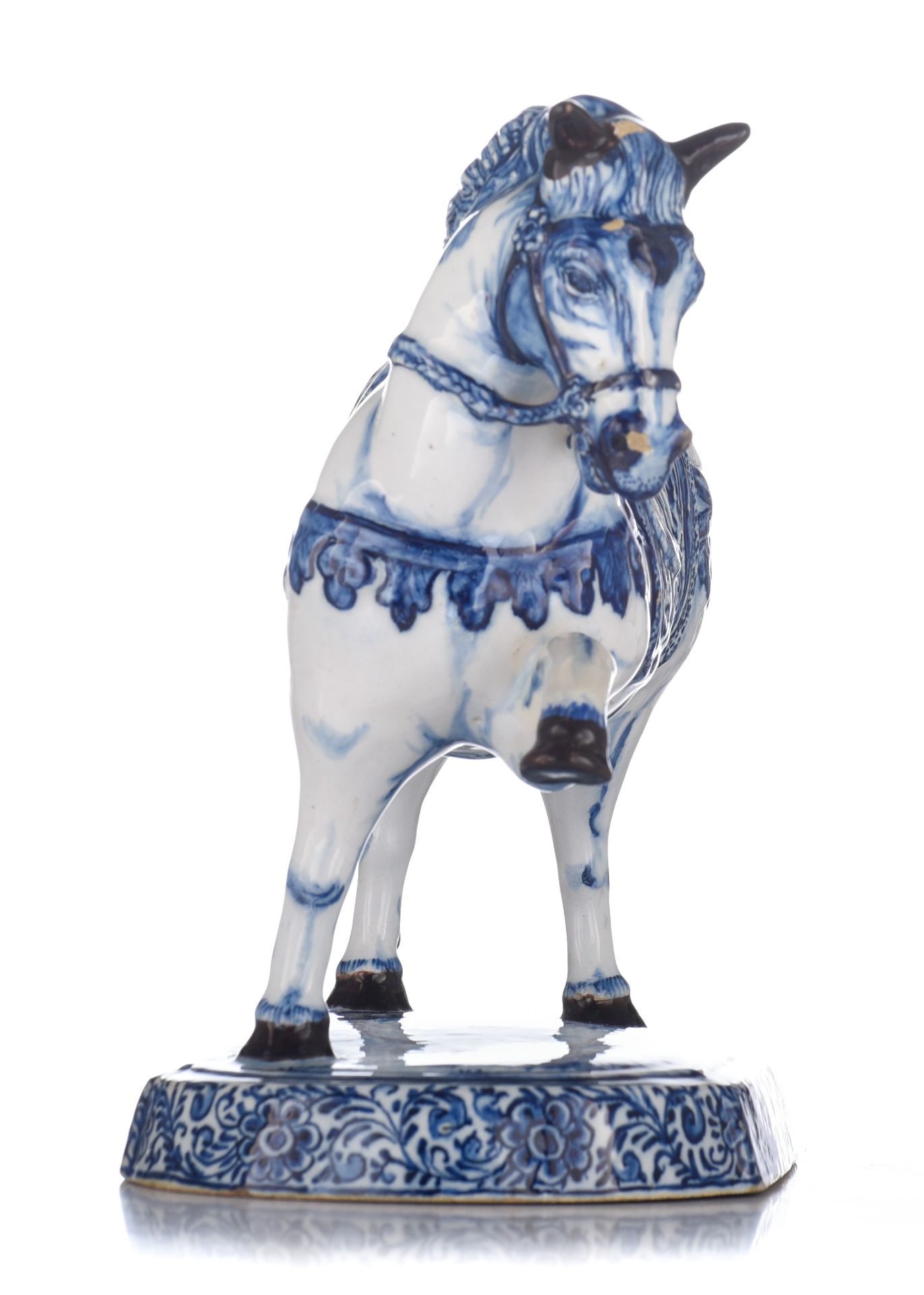 A large Delft blue and white figure of a circus horse, marked Jacob van der Kool, early 18thC, H 23 - Image 4 of 11