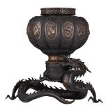 A Japanese bronze censer, Meiji period, H 42 cm