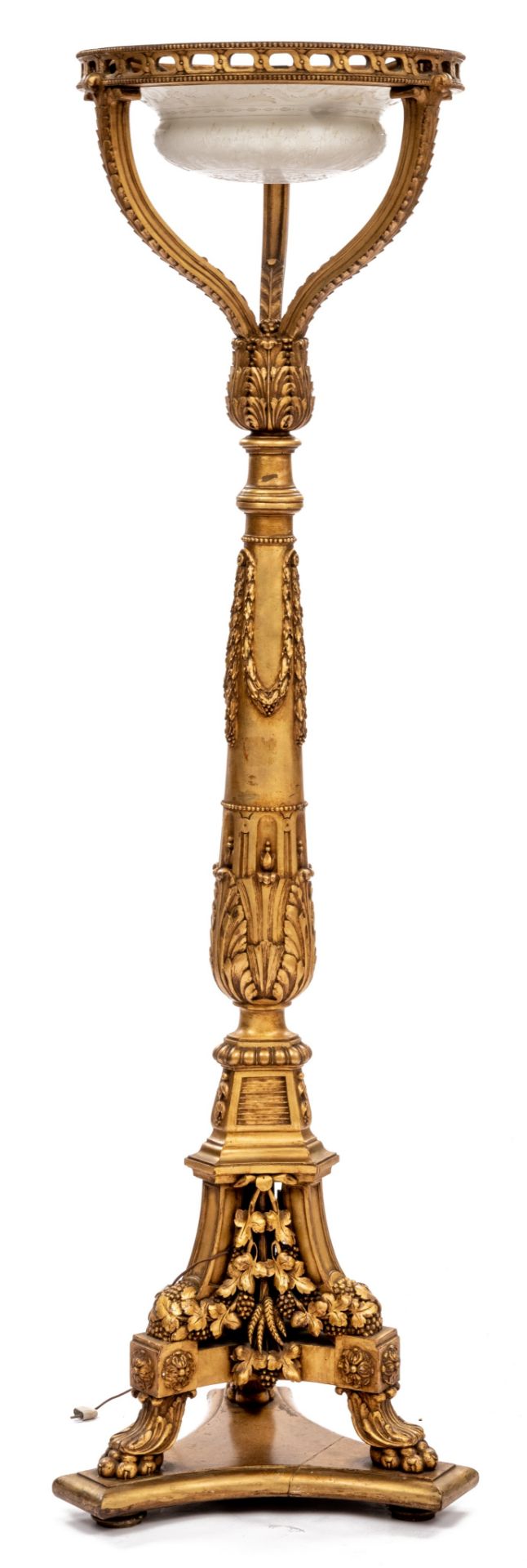 A Neoclassical carved giltwood 'torchère', H 192 cm - Image 5 of 9