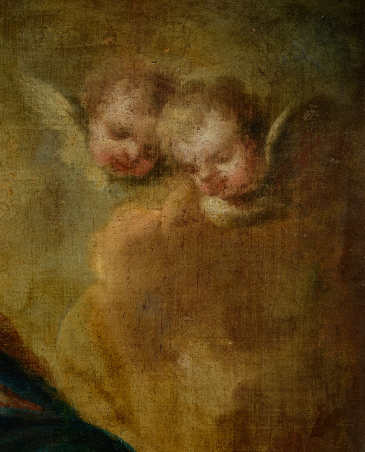 The Madonna and Child surrounded by angels, after Murillo, 18thC, 82 x 106 cm - Bild 6 aus 16