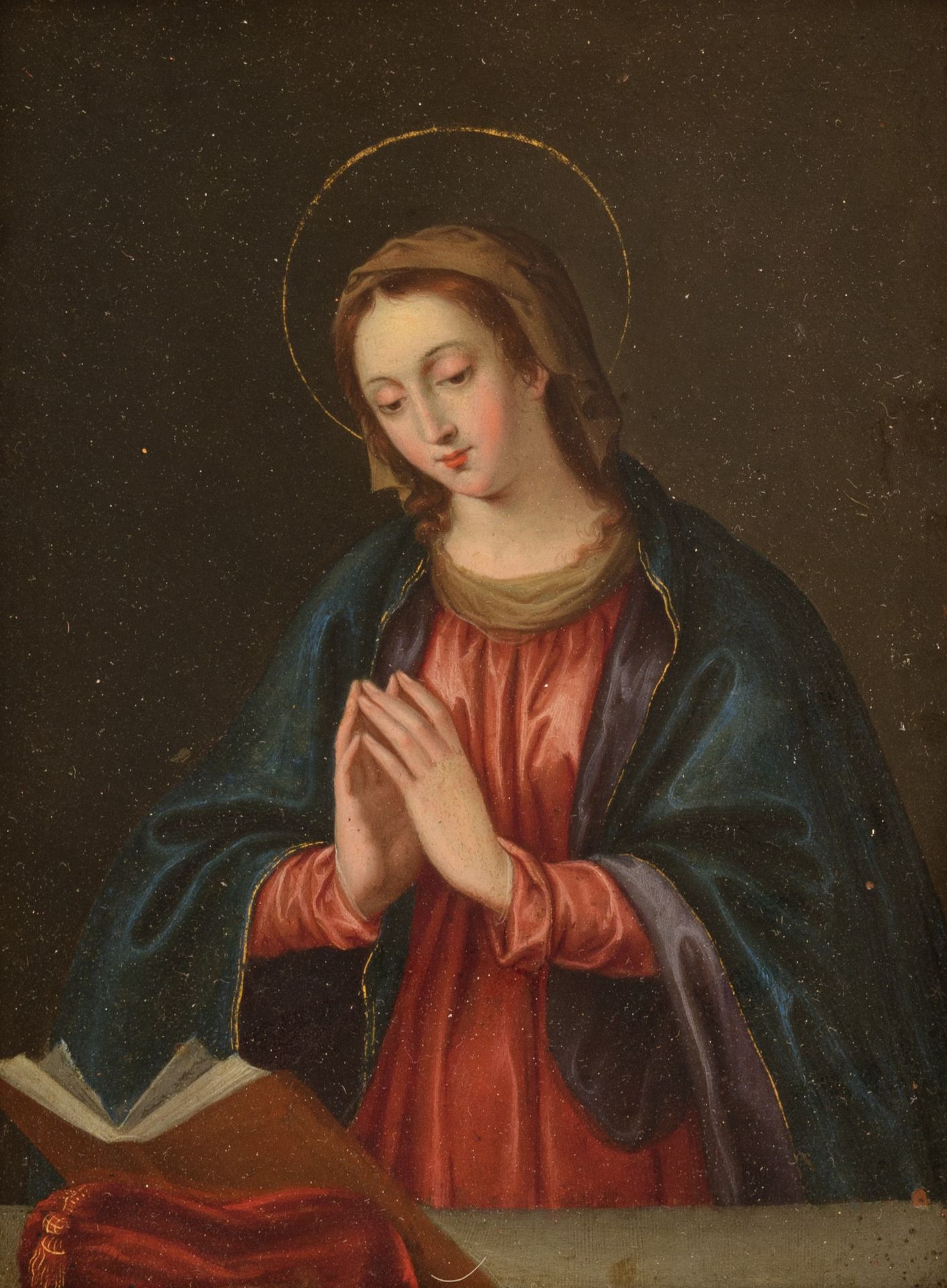 The Holy Madonna praying, probably 17thC, oil on copper, 13,5 x 18 cm - Bild 8 aus 14