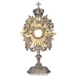 A baroque/rococo revival Belgian 1830-1868 period silver solar monstrance, H 33,3 cm - total weight