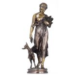 Isidore De Rudder (1855-1943), a flower beauty with goat, patinated bronze, H 73 cm
