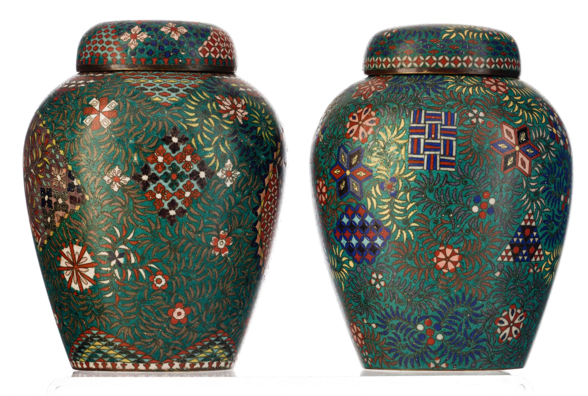 A collection of Japanese champlevé and cloisonné enamelled bronze ware, late 19thC/20thC, Tallest H - Image 21 of 37
