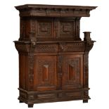 (T) A Flemish Renaissance carved oak cupboard, 17thC, H 178 - W 137 - D 69 cm