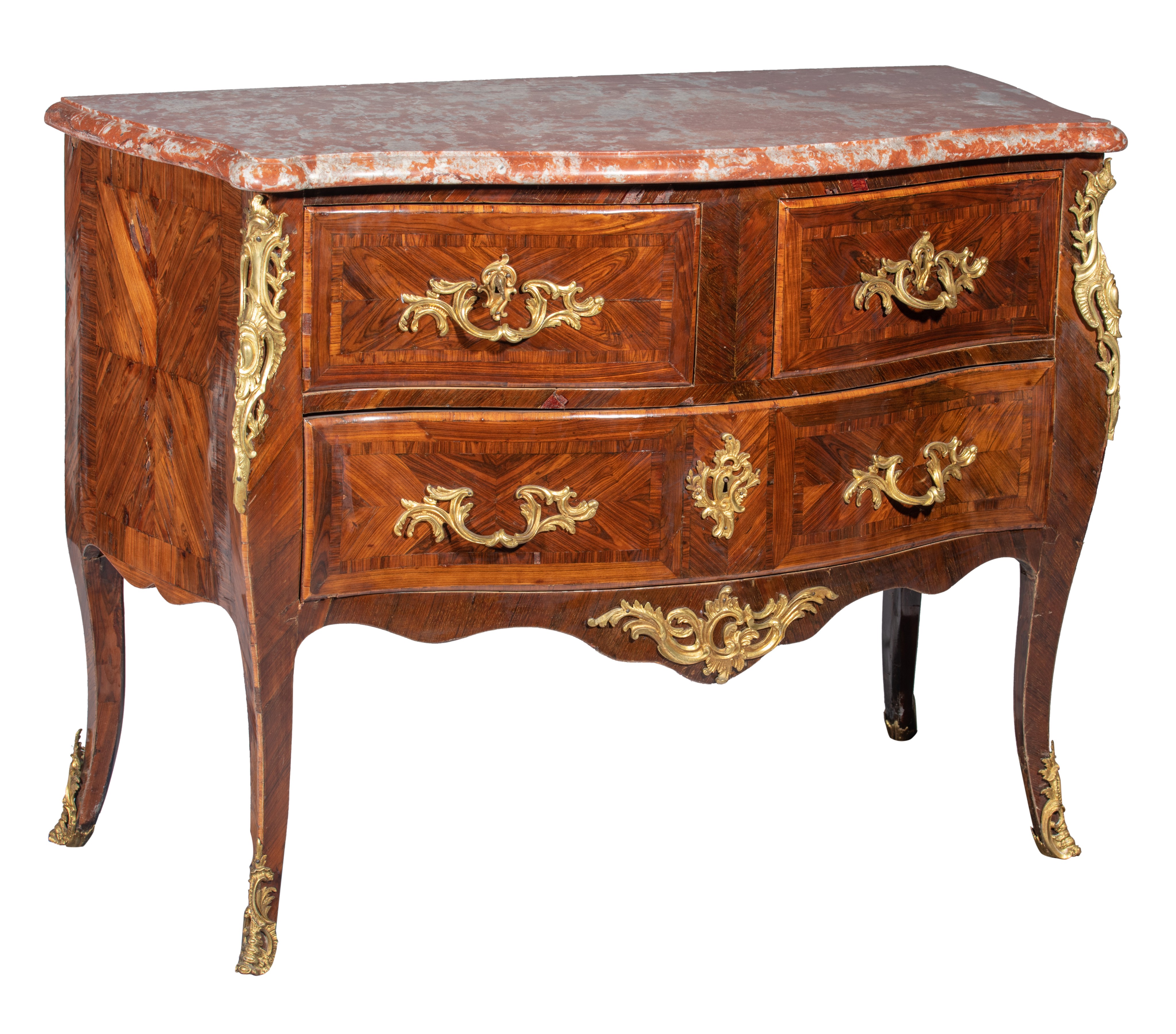 A fine Louis XV period rosewood veneered commode, mid 18thC, H 84 - W 114 - D 55 cm