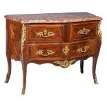 A fine Louis XV period rosewood veneered commode, mid 18thC, H 84 - W 114 - D 55 cm