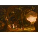 The temptation of Saint Anthony, early 18th/19thC, oil on panel, 36 x 51 cm